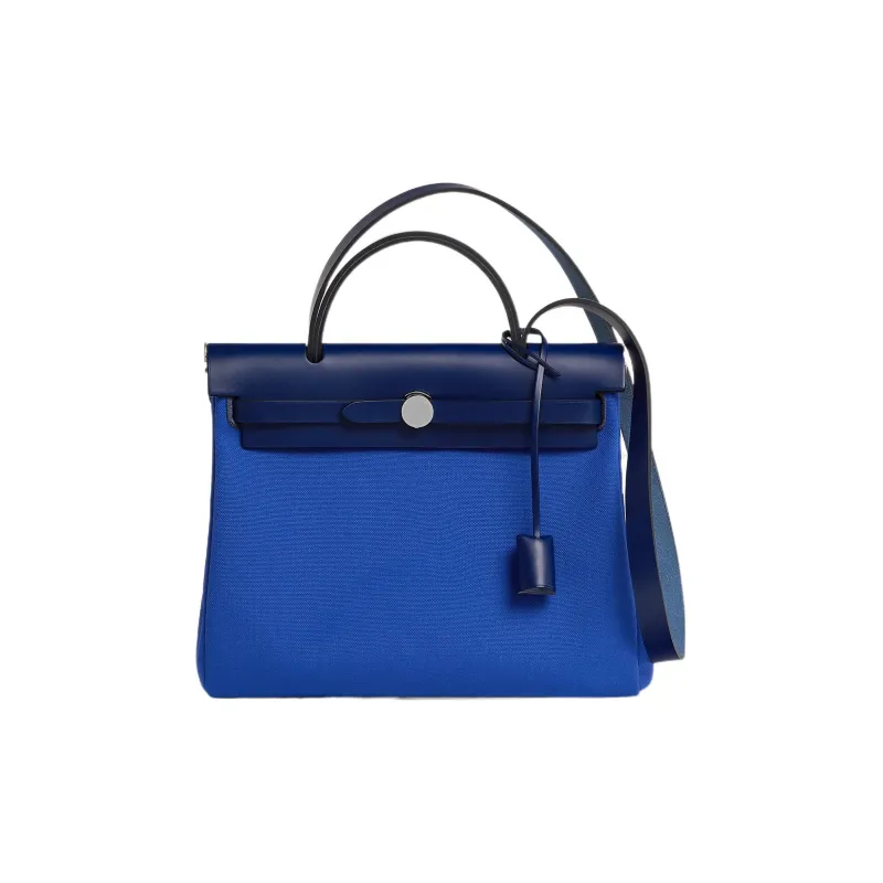 HERMES Herbag Zip Canvas With Leather Handbag Shoulder Bag Crossbody Bag Unisex Electric Blue/Gemstone Blue-0