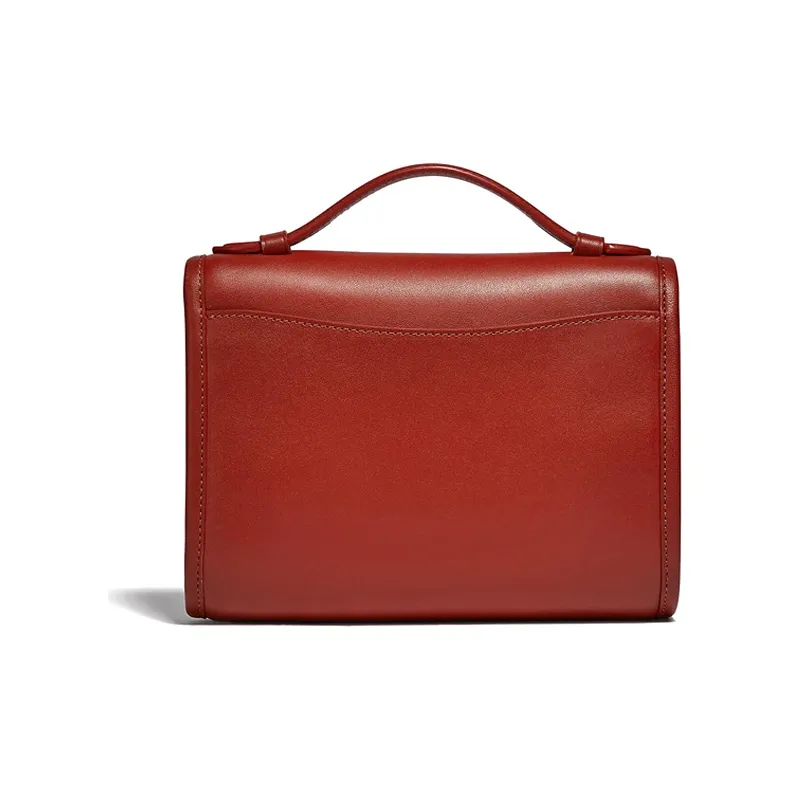 COACH Kip Leather Messenger Bag Handbag Shoulder Bag Crossbody Bag Small Size Women's Red Brown-2