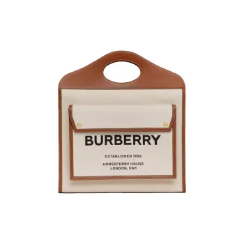 Burberry Pocket Bag Two-Tone Canvas With Leather Shoulder Bag Crossbody Bag Handbag Medium Size Women's Khaki