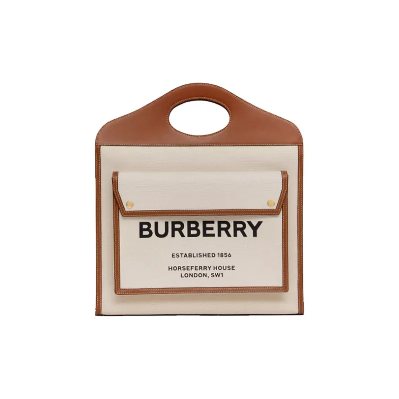 Burberry Pocket Bag Two-Tone Canvas With Leather Shoulder Bag Crossbody Bag Handbag Medium Size Women's Khaki-0