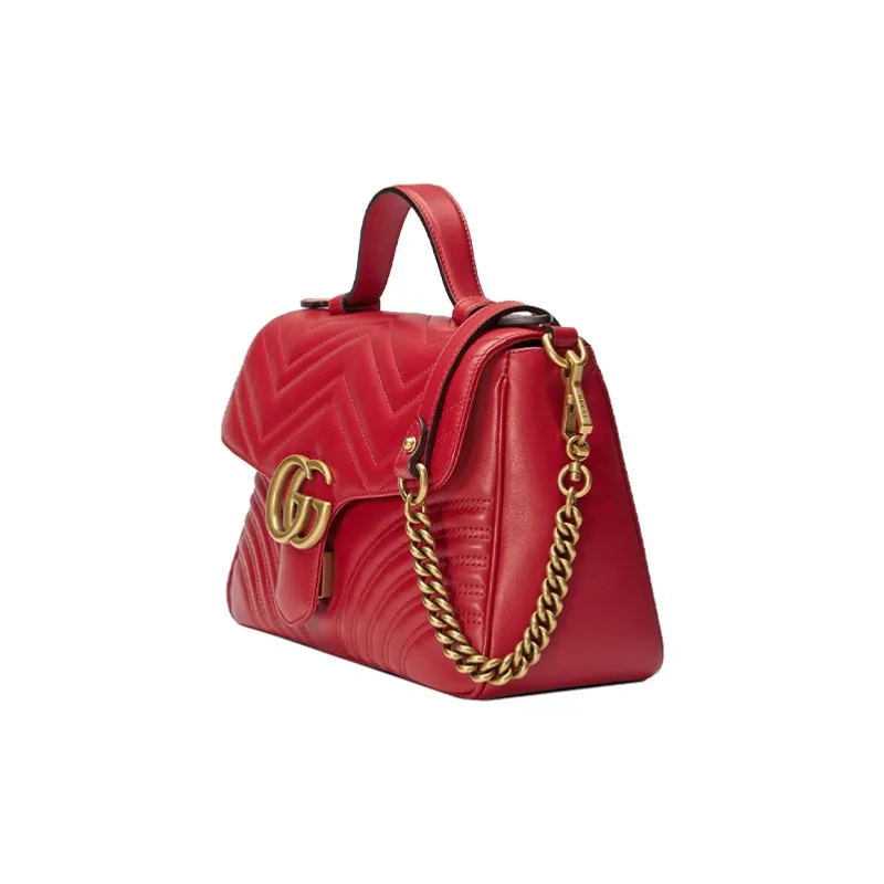 GUCCI GG Marmont Leather Messenger Bag, Shoulder Bag, Crossbody Bag, Handbag Small Size Women's Red-1