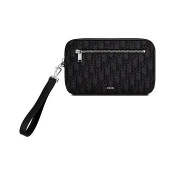 DIOR Cow Leather Makeup Bag Coin Purse Clutch Unisex Black