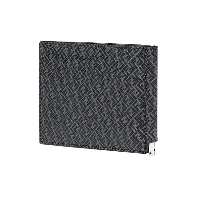FENDI Leather Bill Clip Card Clip Money Clip Card Holder Wallet Men's Black Gray Color-1