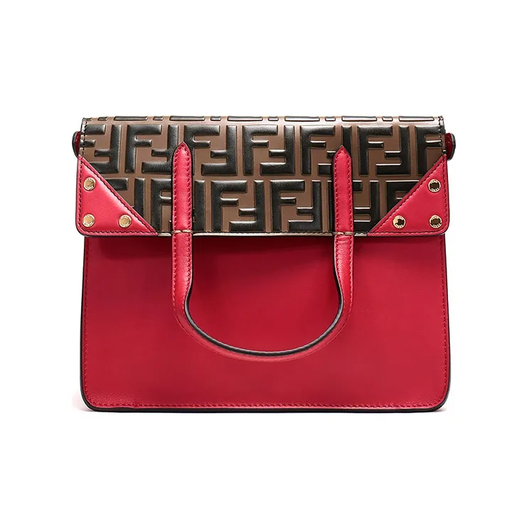 FENDI Calfskin Tote Bag, Shopping Bag, Handbag, Shoulder Bag Women's Red-2
