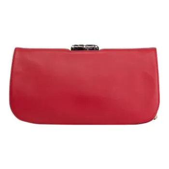 BVLGARI Leather Makeup Bag Women's Red