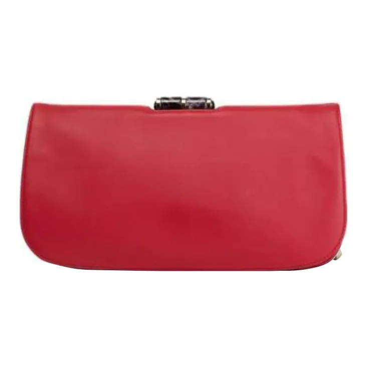 BVLGARI Leather Makeup Bag Women's Red-0