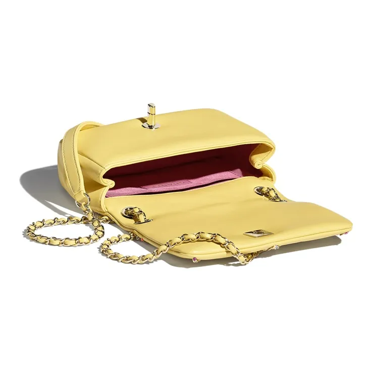 CHANEL 19Bag Lambskin & Metal Crossbody Handbag, Shoulder Bag Tubas Women's Yellow-2