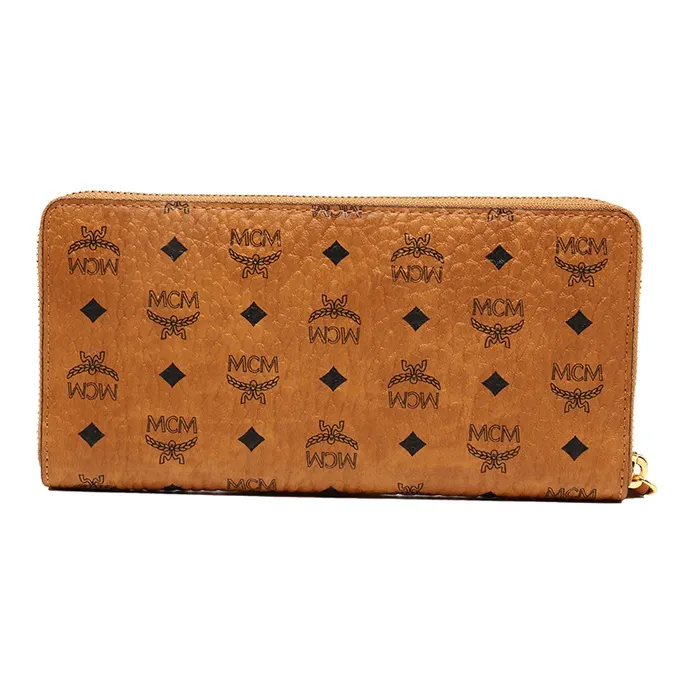 MCM Zip Around Wallet Original Visetos Large Cognac-3