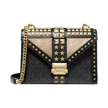 MICHAEL KORS Whitney Canvas With Leather Envelope Bag Shoulder Bag Crossbody Bag Large Size Women's Black/Gold