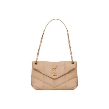 SAINT LAURENT PUFFER Sheepskin Cloud Bag Pillow Bag Handbag Shoulder Bag Crossbody Bag Small Size Women's Dark Beige