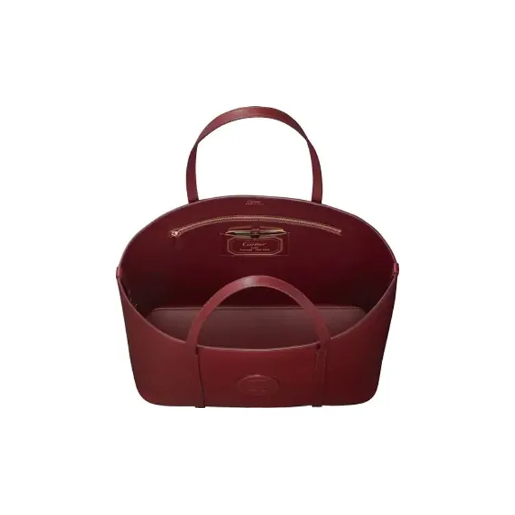 CARTIER Calfskin Tote One Shoulder Handbag Women's Burgundy-2