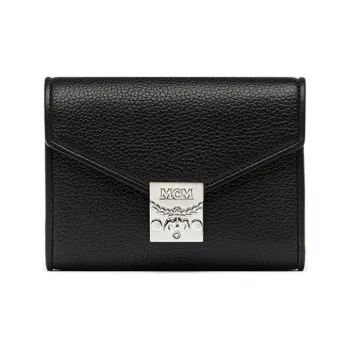 MCM Patricia Visetos Cow Leather Wallet Small Size Unisex Black