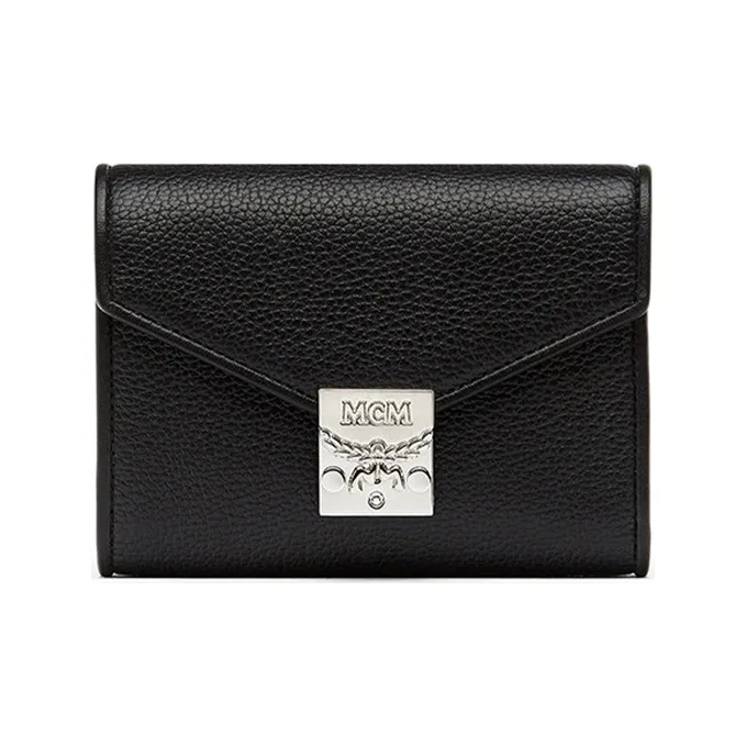 MCM Patricia Visetos Cow Leather Wallet Small Size Unisex Black-0
