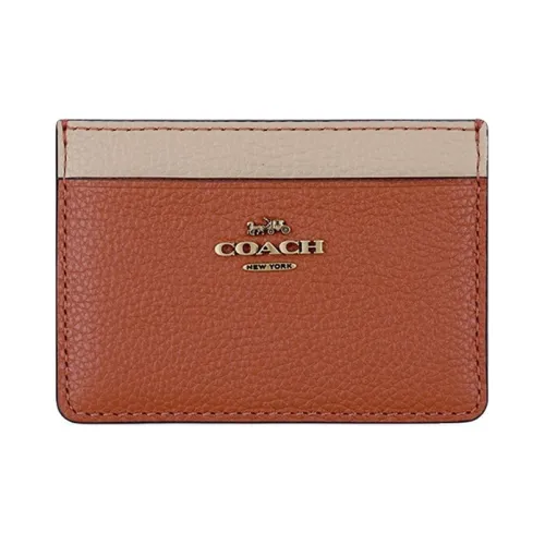 COACH Card Case Leather Card Clip Card Holder Mini Women's Orange & White Multicolor
