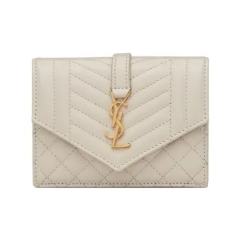 SAINT LAURENT Monogram Cow Leather/Sheepskin Card Holder Women's Vintage White