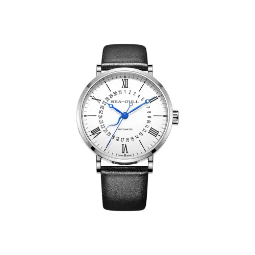Sea Gull National Collection Automatic Mechanical Movement Genuine Leather Strap Watch Men's Watches White Dial