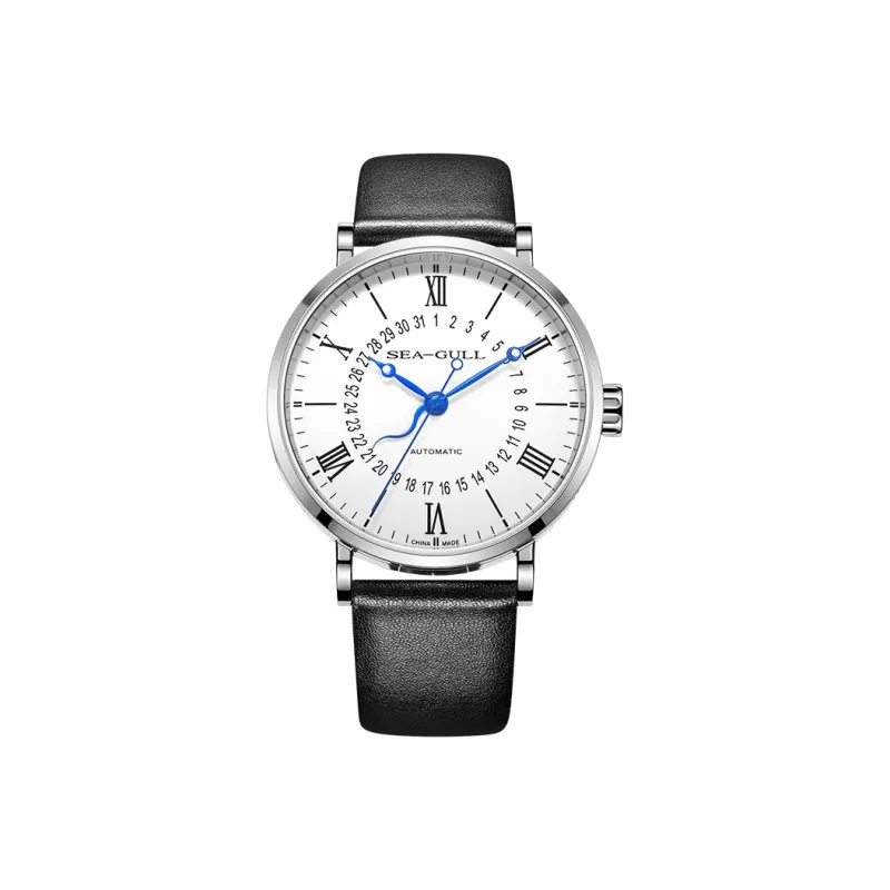 Sea Gull National Collection Automatic Mechanical Movement Genuine Leather Strap Watch Men's Watches White Dial-0