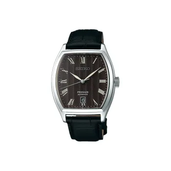SEIKO Presage Series Mechanical Movement Cowhide Strap Watch Unisex Black Dial SRPD07J1