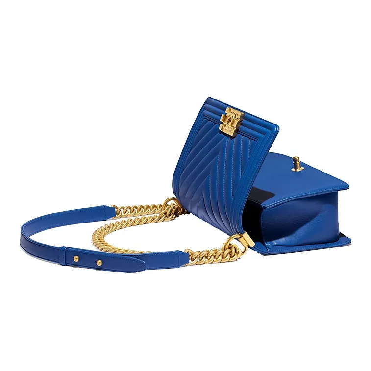 CHANEL Leboy Calfskin Crossbody Bag, Shoulder Bag Women's Dark Blue-2