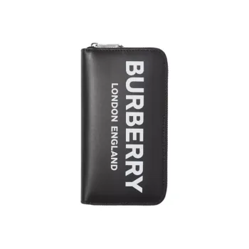 Burberry Cow Leather Money Clip Clutch Wallet Unisex Black