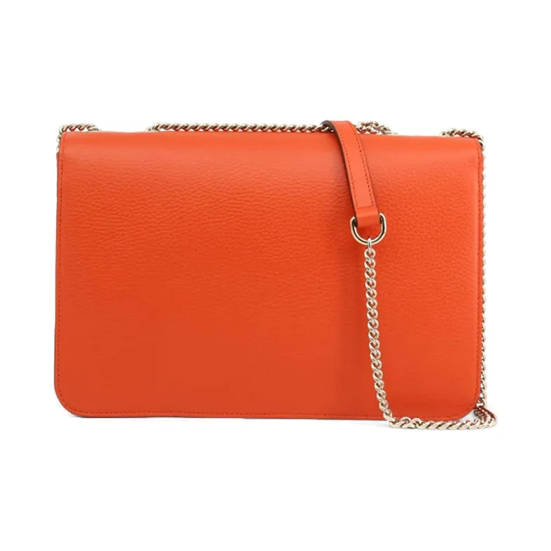 GUCCI Litchi Grain Leather Messenger Bag Wind Instrument Bag Shoulder Bag Crossbody Bag Large Size Women's Orange-2