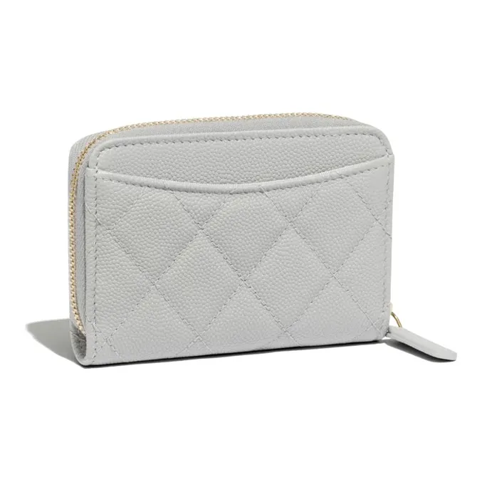 CHANEL Grain Embossed Caviar Calfskin & Metal Wallet Women's Gray-1