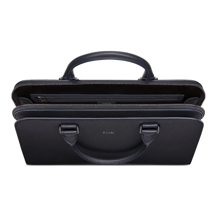 DIOR Cow Leather Briefcases Handbags Men's Navy-2