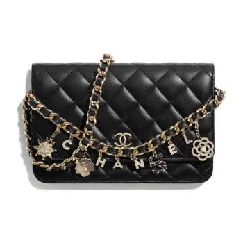 CHANEL Lambskin Chain Wallet Shoulder Bag Women's Black