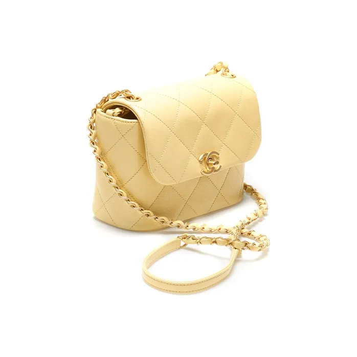 CHANEL 22SS Grain Embossed Calfskin Flap Bag, Shoulder Bag, Crossbody Bag Mini Women's Light Yellow & Chick Yellow-1