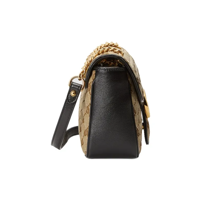 GUCCI Canvas With Leather Shoulder Bag, Crossbody Bag Small Size Women's Ebony & Black-3