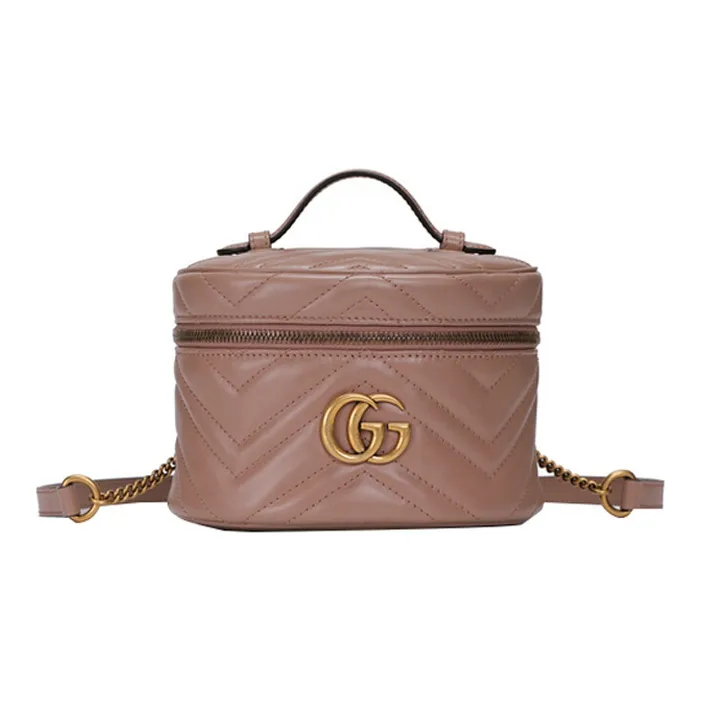 GUCCI Marmont Quilted Leather Makeup Bag Handbag Backpack Mini Women's Dark Pink-0