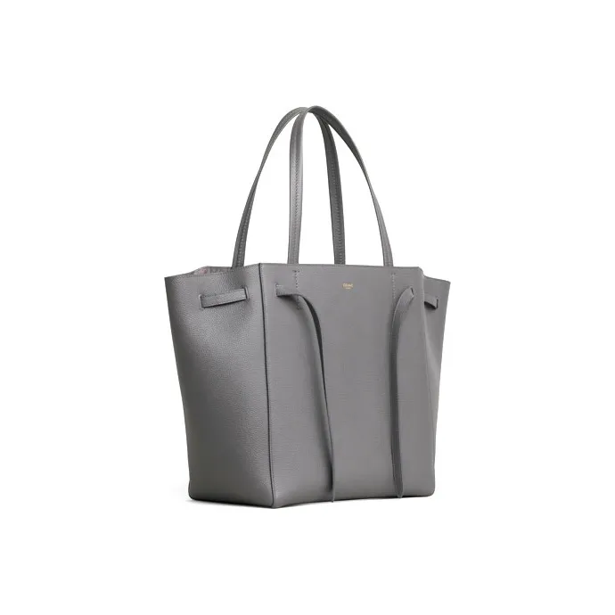 CELINE Cow Leather Tote Bag Shopping Bag Shoulder Bag Handbag Small Size Women's Gray-1