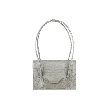 YESE STUDIO Crocodile Embossed Cow Leather Shoulder Bags Handbags Medium Size Women's Smoke Gray