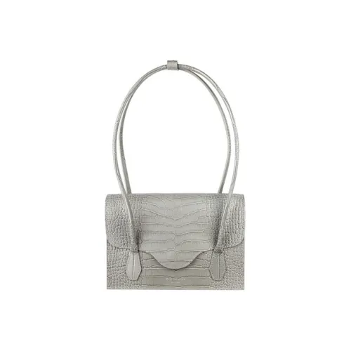 YESE STUDIO Crocodile Embossed Cow Leather Shoulder Bags Handbags Medium Size Women's Smoke Gray