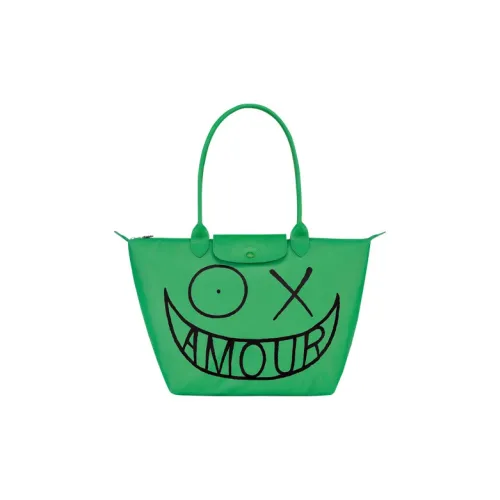 LONGCHAMP Le Pliage Recycled Polyamide Canvas With Leather Dumpling Bag, Handbag, Shoulder Bag Large Size Women's Green