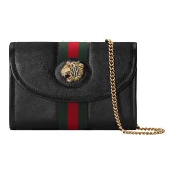 GUCCI Rajah Leather Chain Crossbody Bag Shoulder Bag Women's Black