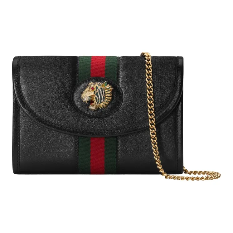 GUCCI Rajah Leather Chain Crossbody Bag Shoulder Bag Women's Black-0