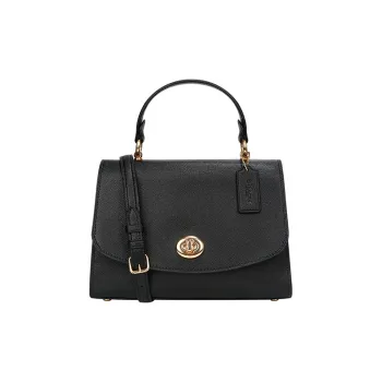 COACH Tilly Cross Stitch Leather Handbag Shoulder Bag Crossbody Bag Medium Size Women's Black