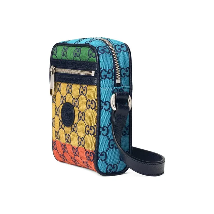 GUCCI Canvas With Leather Cell Phone Pouch, Shoulder Bag, Crossbody Bag Unisex Multicolor-4