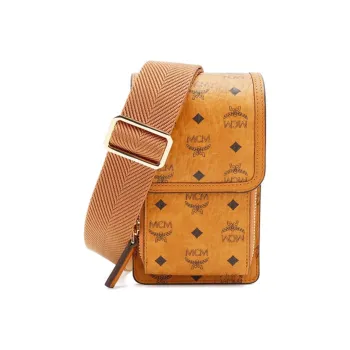 MCM Patricia Visetos Artificial Leather Box Bag, Cell Phone Pouch, Shoulder Bag, Crossbody Bag Regular Women's Cognac