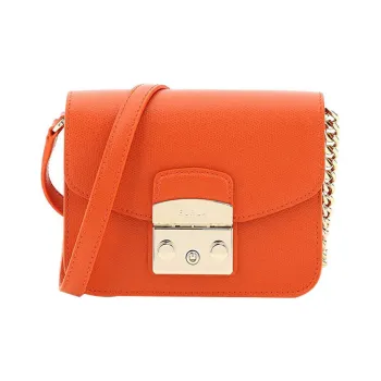 Furla Metropolis Collection Leather Small Square Bag Crossbody Bag Shoulder Bag Women's Orange
