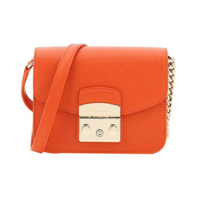 Furla Metropolis Collection Leather Small Square Bag Crossbody Bag Shoulder Bag Women's Orange-0