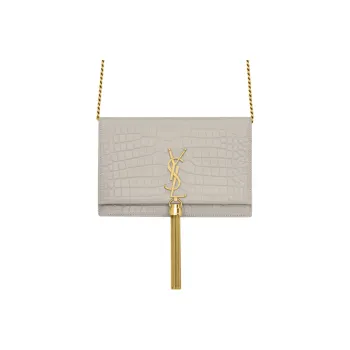 SAINT LAURENT KATE Shiny Leather Fringe Wallet Crossbody Bag Shoulder Bag Women's Vintage White