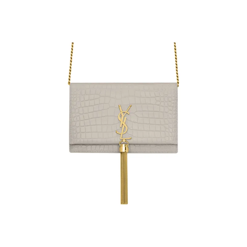 SAINT LAURENT KATE Shiny Leather Fringe Wallet Crossbody Bag Shoulder Bag Women's Vintage White-0
