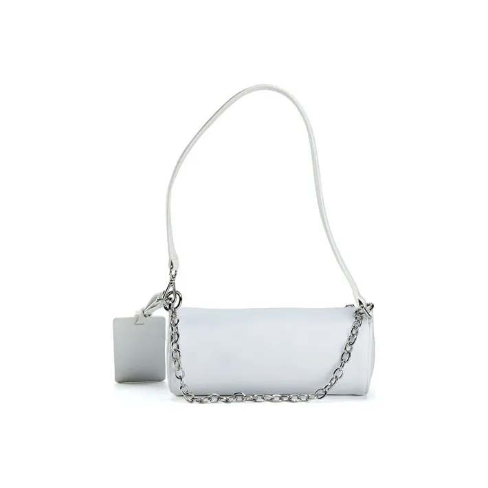 FILA Fabric With PU Chain Bag Cylinder Bag Shoulder Bag Unisex White-1