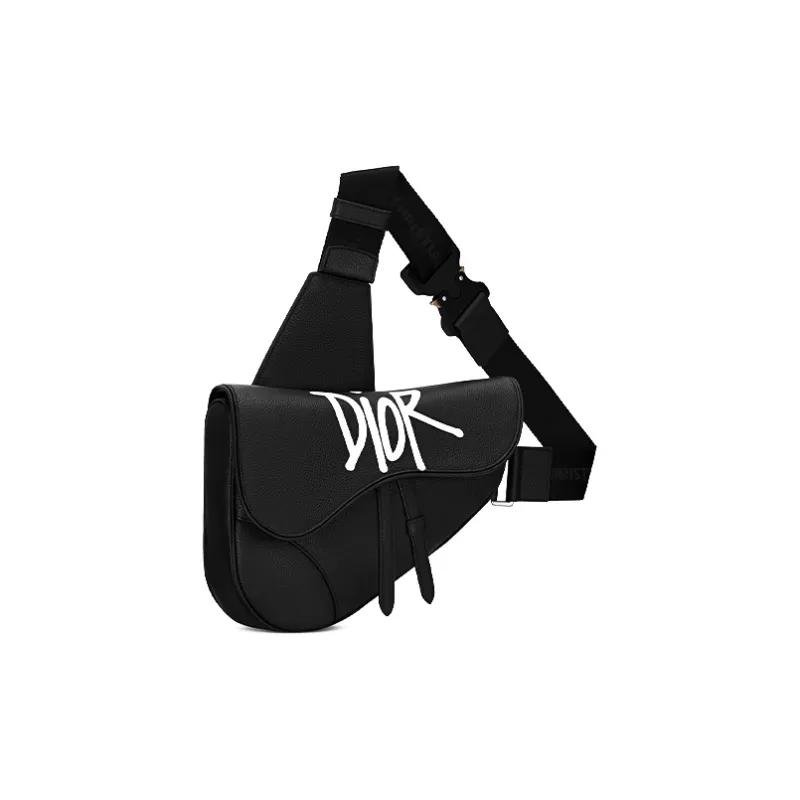 DIOR SACAI Collaboration Saddle Leather Saddle Bag Fanny Pack Sling Bag Crossbody Bag Men's Black-1