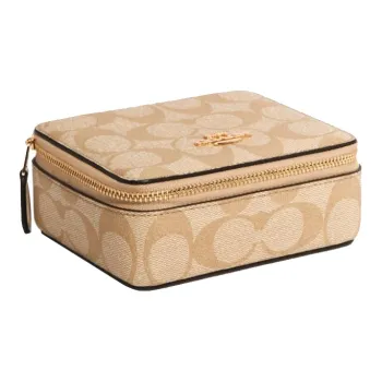 COACH Jewelry Bo Canvas Jewelry Box Storage Box Tubas Women's Light Khaki Monogram