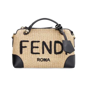 FENDI By The Way Series Straw Woven With Leather Shoulder Bag Crossbody Bag Handbag Mini Women's Beige