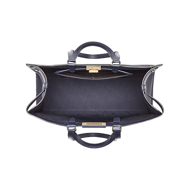FENDI Peekaboo Canvas With Leather One Shoulder Handbags Medium Size Women's Dark Blue-3