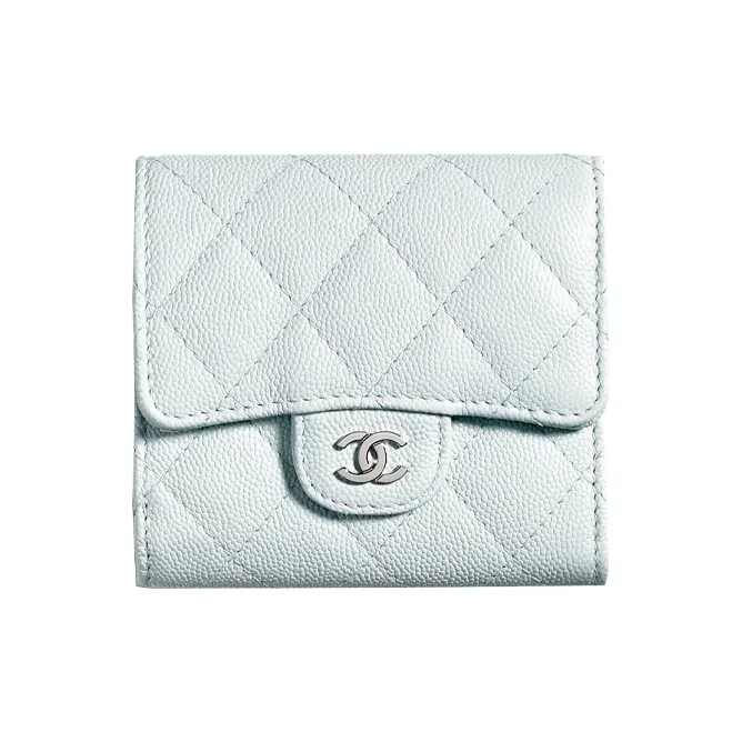 CHANEL Classic Flap CF Caviar Cow Leather Wallet Women's Light Blue Baby Blue-0